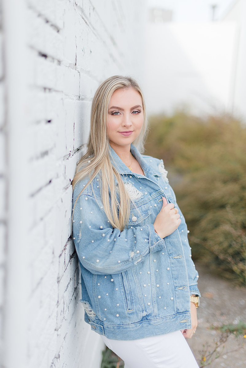 Sunday funday blue oversized pearl best sale denim jacket